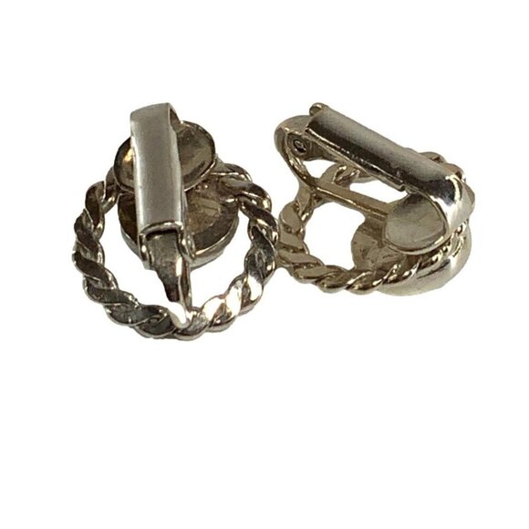 Vintage Silver-Tone Circle Woven Clip-On Earrings - Picture 3 of 3